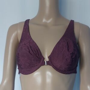 Womens Lace Underwire Front Close Bra‎ Wine Purple Size 34D